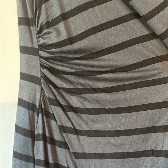 Loft size Small Black/Grey Striped Cowl Neck Jersey Dress with side ruching - Picture 3 of 4